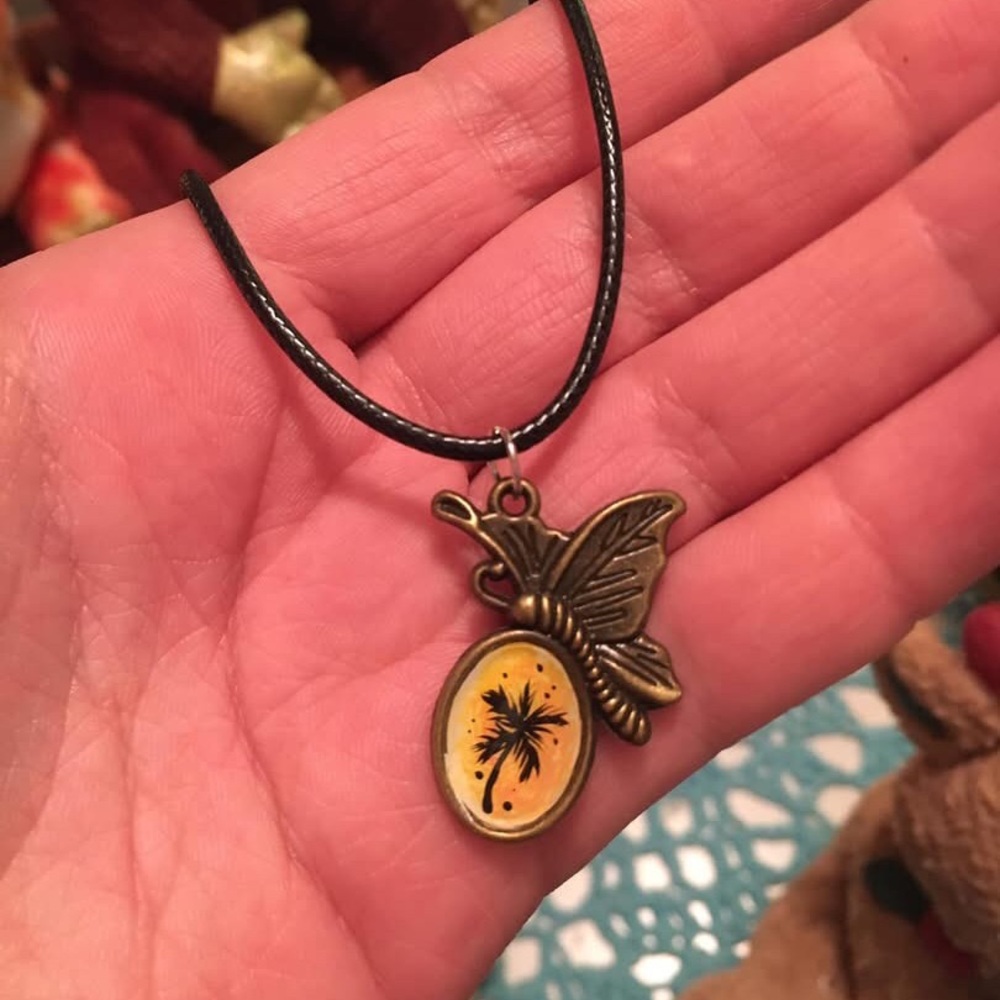Palm tree hand painted necklace